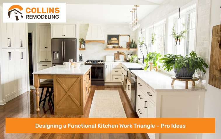 ideal kitchen work triangle layout with sink, stove, and refrigerator.