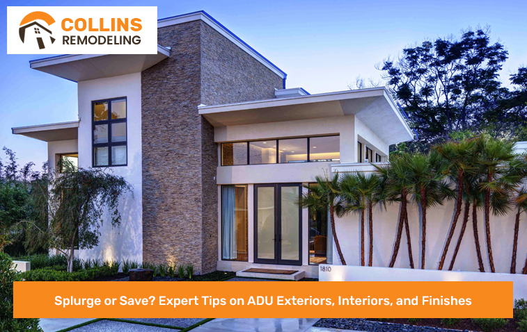 Exterior view of a modern ADU with stylish walls and roof design.